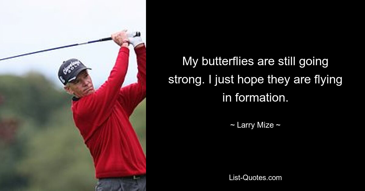 My butterflies are still going strong. I just hope they are flying in formation. — © Larry Mize