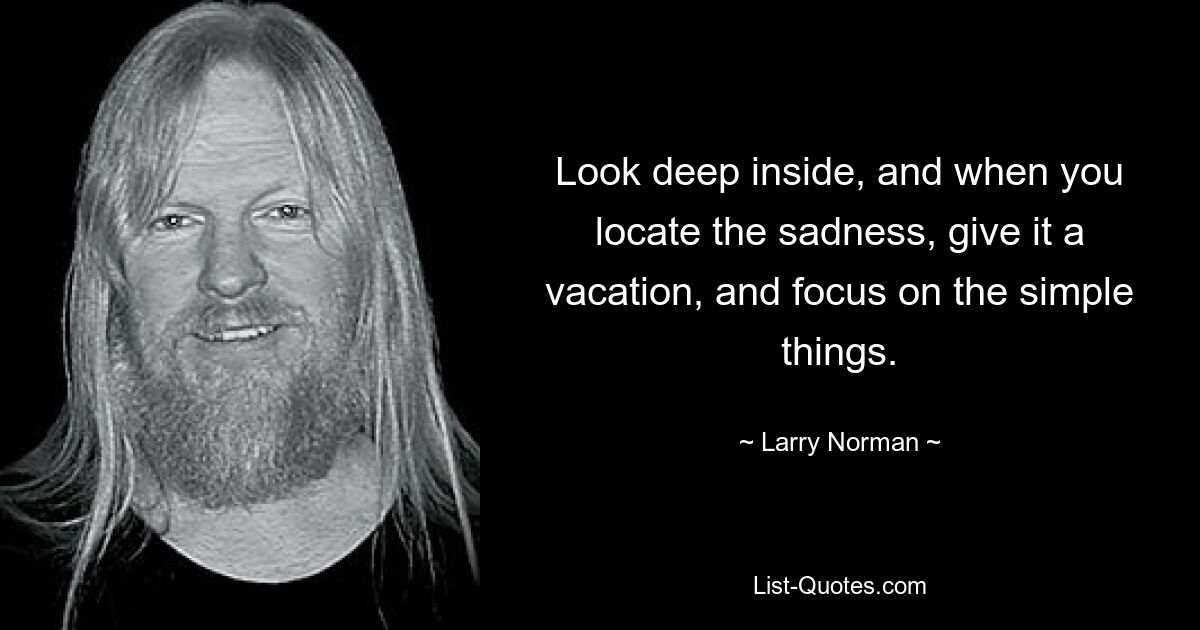 Look deep inside, and when you locate the sadness, give it a vacation, and focus on the simple things. — © Larry Norman