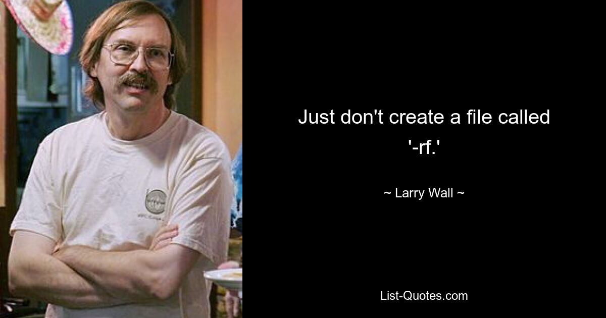 Just don't create a file called '-rf.' — © Larry Wall