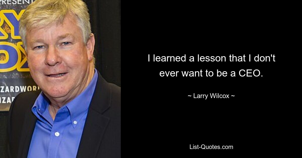 I learned a lesson that I don't ever want to be a CEO. — © Larry Wilcox