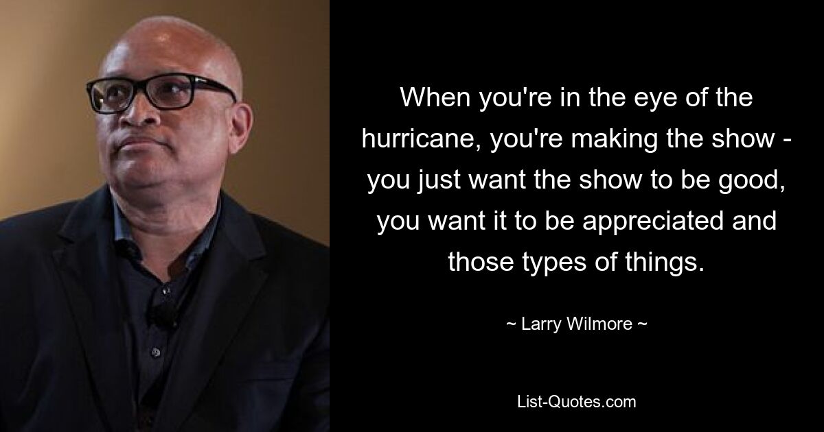 When you're in the eye of the hurricane, you're making the show - you just want the show to be good, you want it to be appreciated and those types of things. — © Larry Wilmore