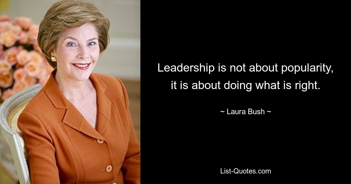 Leadership is not about popularity, it is about doing what is right. — © Laura Bush