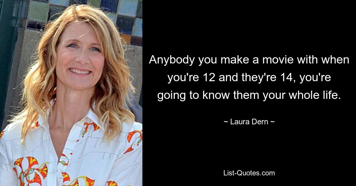 Anybody you make a movie with when you're 12 and they're 14, you're going to know them your whole life. — © Laura Dern