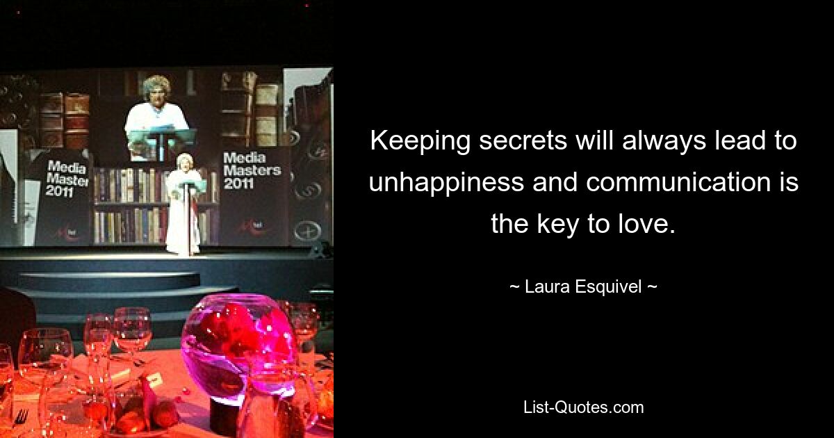 Keeping secrets will always lead to unhappiness and communication is the key to love. — © Laura Esquivel