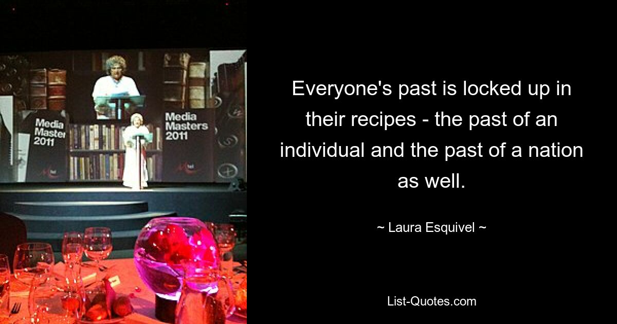 Everyone's past is locked up in their recipes - the past of an individual and the past of a nation as well. — © Laura Esquivel