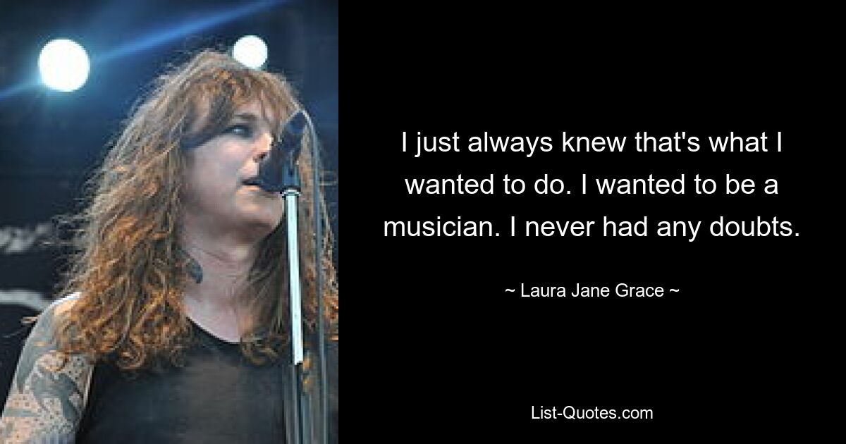 I just always knew that's what I wanted to do. I wanted to be a musician. I never had any doubts. — © Laura Jane Grace