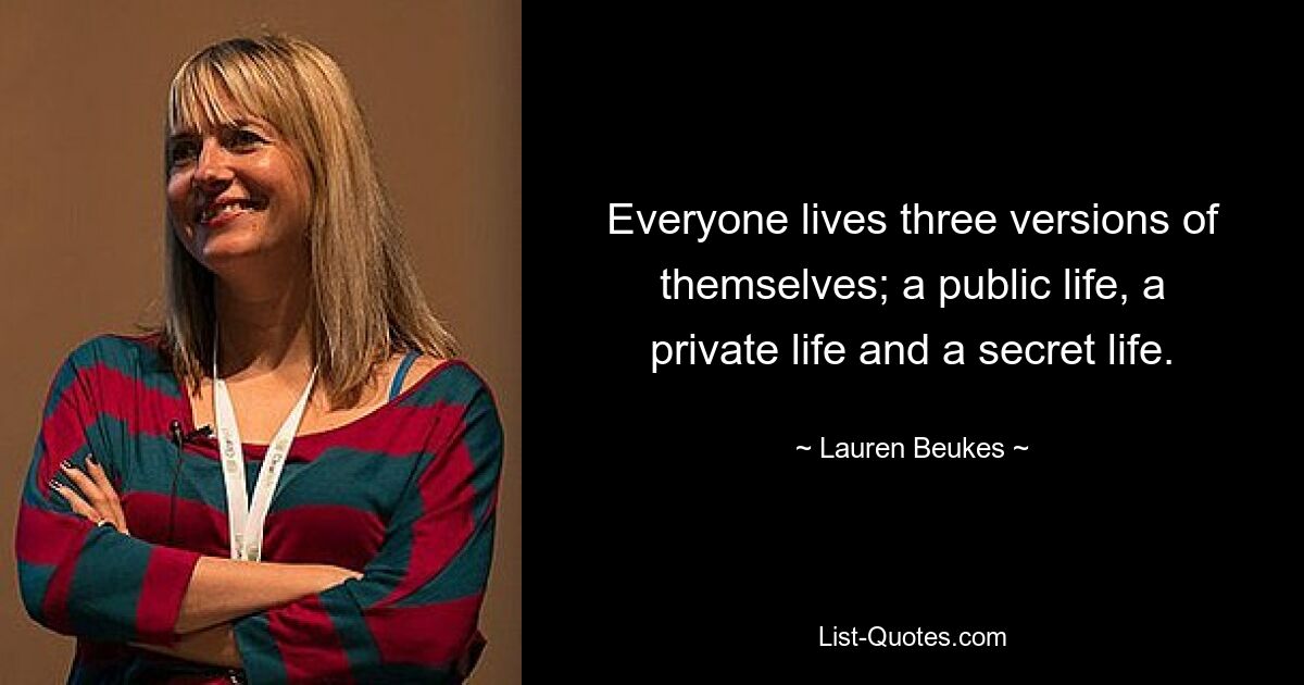 Everyone lives three versions of themselves; a public life, a private life and a secret life. — © Lauren Beukes