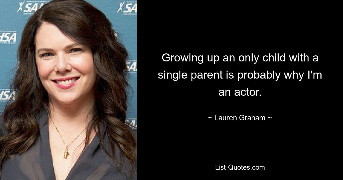 Growing up an only child with a single parent is probably why I'm an actor. — © Lauren Graham