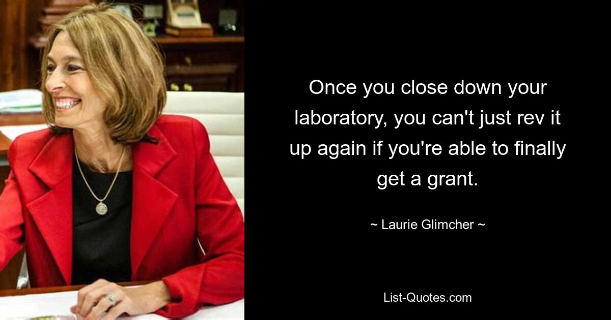 Once you close down your laboratory, you can't just rev it up again if you're able to finally get a grant. — © Laurie Glimcher