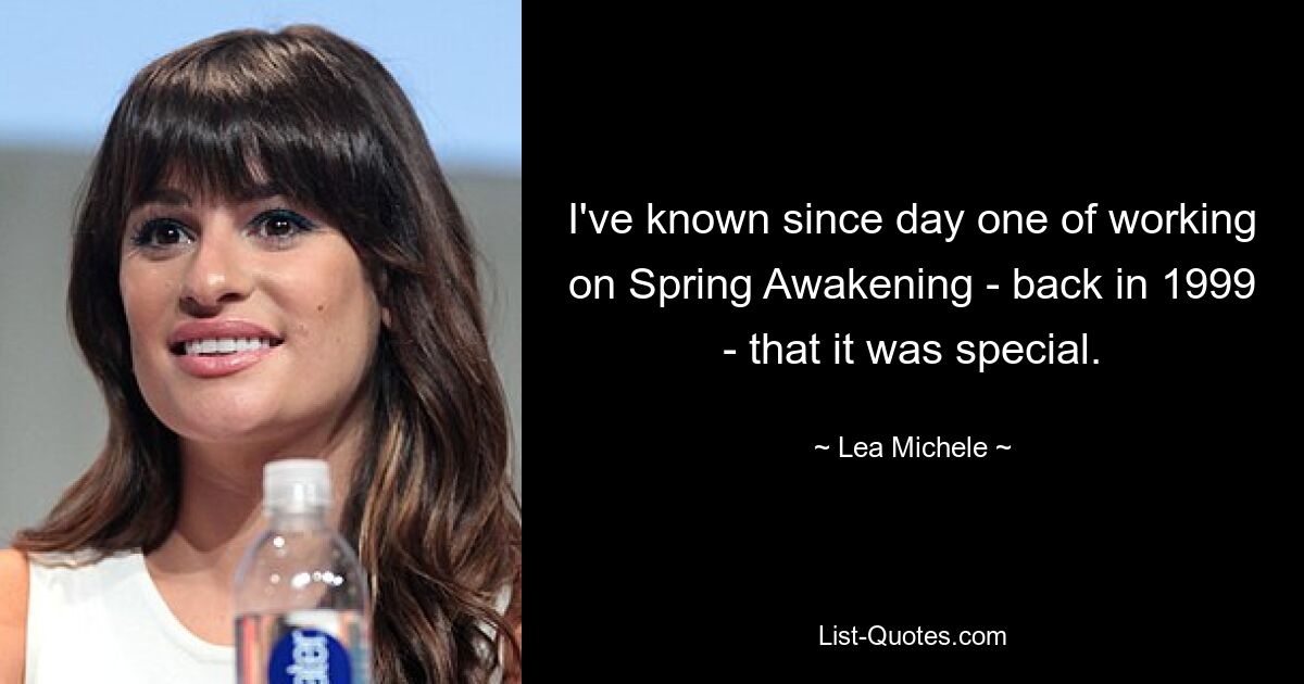 I've known since day one of working on Spring Awakening - back in 1999 - that it was special. — © Lea Michele