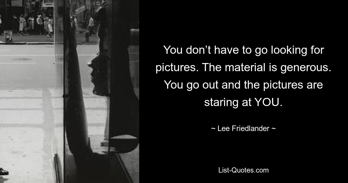 You don’t have to go looking for pictures. The material is generous. You go out and the pictures are staring at YOU. — © Lee Friedlander