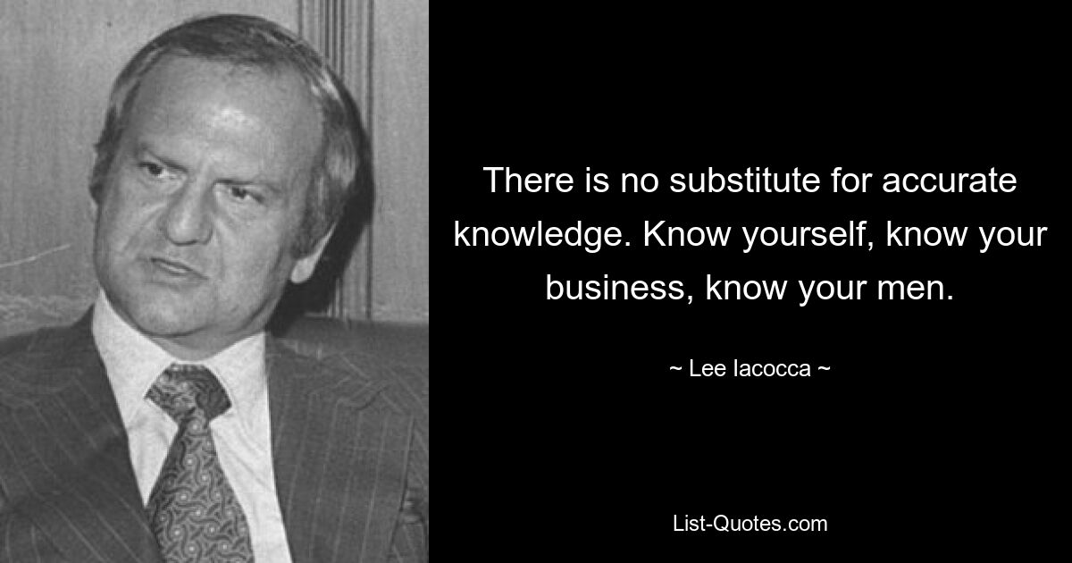 There is no substitute for accurate knowledge. Know yourself, know your business, know your men. — © Lee Iacocca