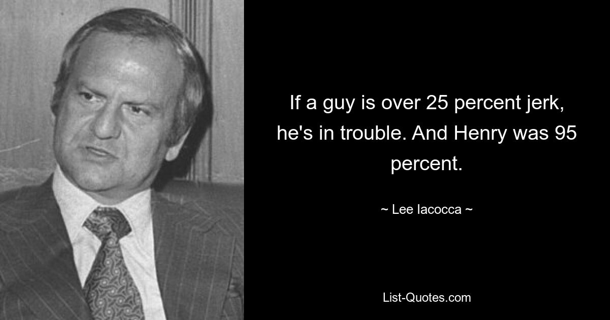 If a guy is over 25 percent jerk, he's in trouble. And Henry was 95 percent. — © Lee Iacocca