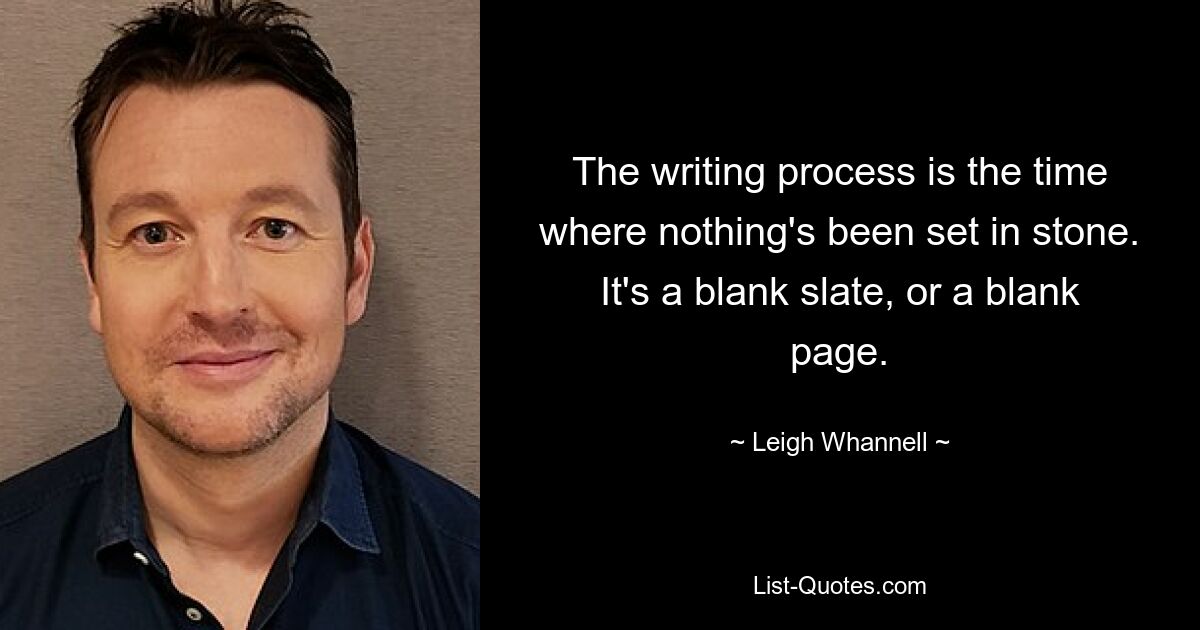 The writing process is the time where nothing's been set in stone. It's a blank slate, or a blank page. — © Leigh Whannell