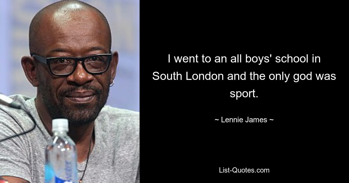 I went to an all boys' school in South London and the only god was sport. — © Lennie James