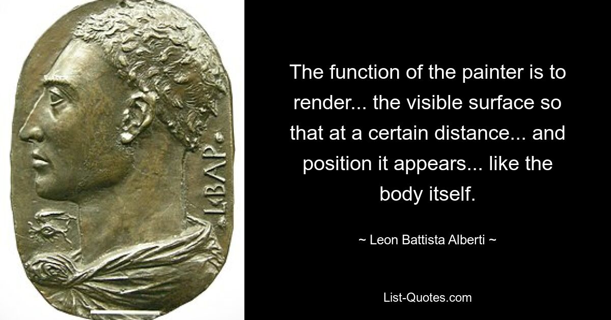 The function of the painter is to render... the visible surface so that at a certain distance... and position it appears... like the body itself. — © Leon Battista Alberti