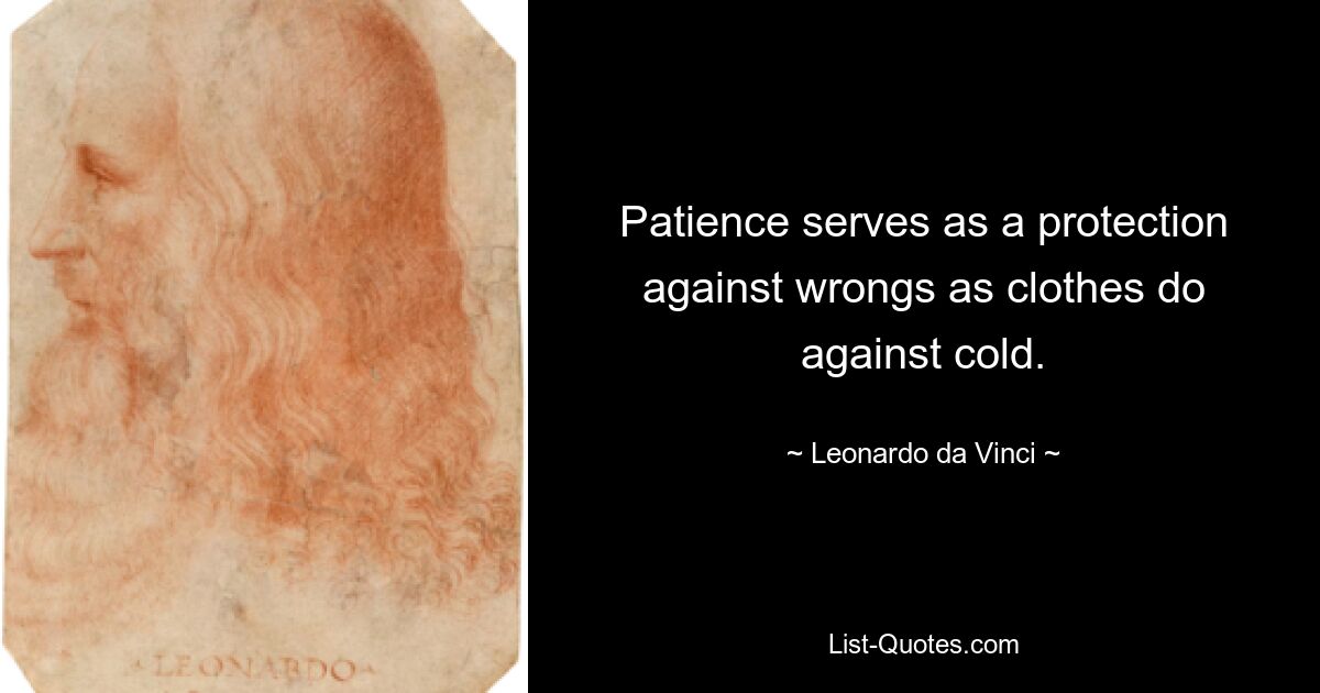 Patience serves as a protection against wrongs as clothes do against cold. — © Leonardo da Vinci