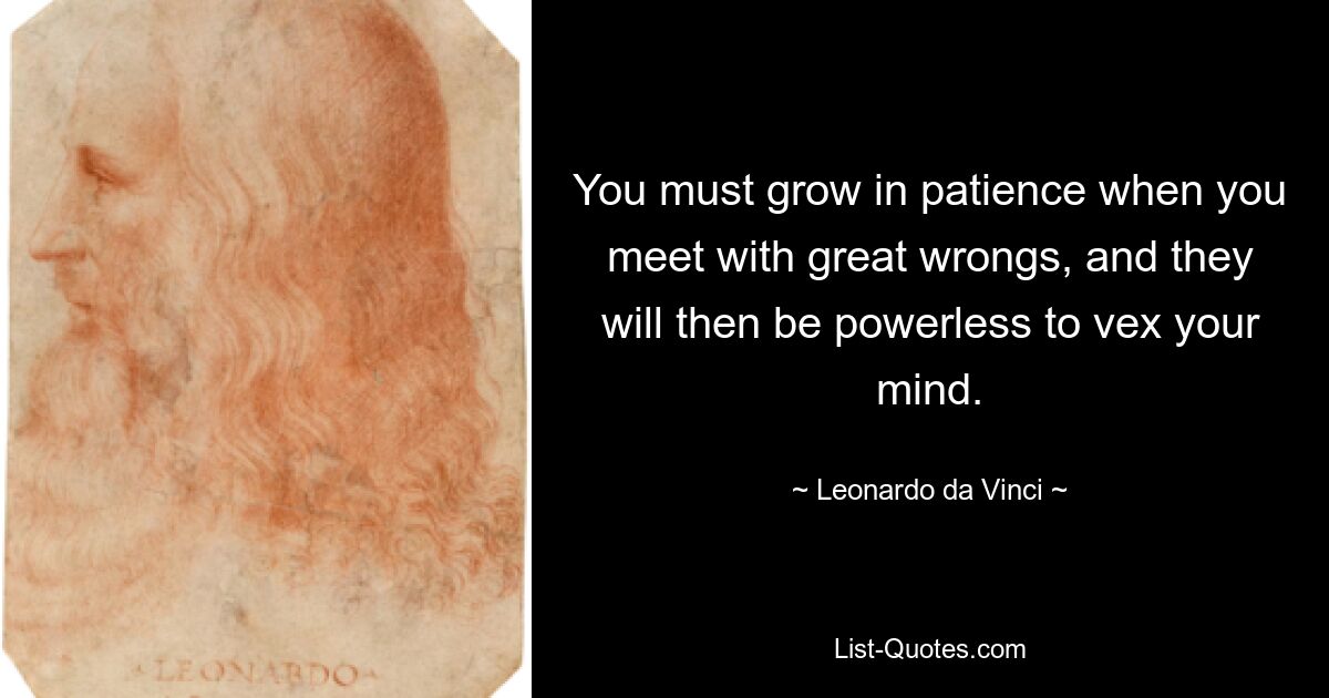 You must grow in patience when you meet with great wrongs, and they will then be powerless to vex your mind. — © Leonardo da Vinci