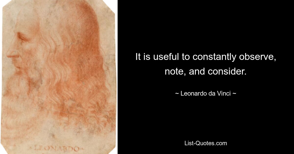 It is useful to constantly observe, note, and consider. — © Leonardo da Vinci