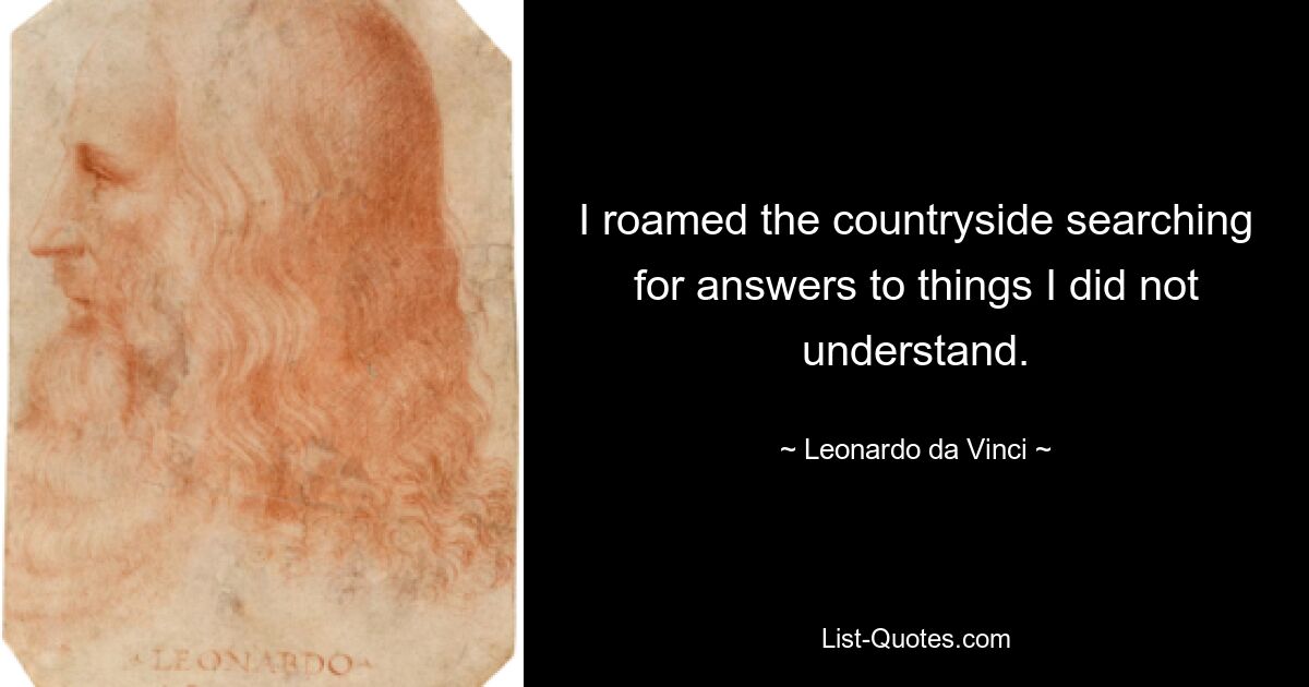 I roamed the countryside searching for answers to things I did not understand. — © Leonardo da Vinci