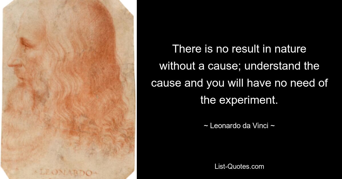 В природе нет результата без причины; поймите причину, и вам не понадобится эксперимент. — © Леонардо да Винчи