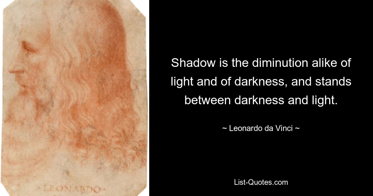 Shadow is the diminution alike of light and of darkness, and stands between darkness and light. — © Leonardo da Vinci