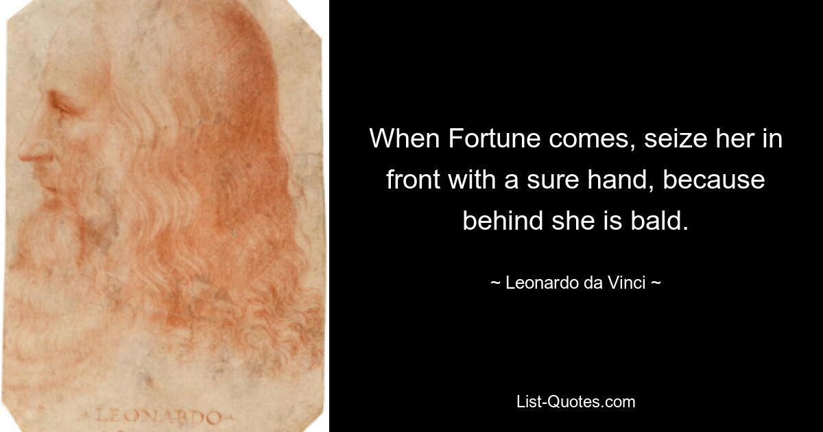 When Fortune comes, seize her in front with a sure hand, because behind she is bald. — © Leonardo da Vinci