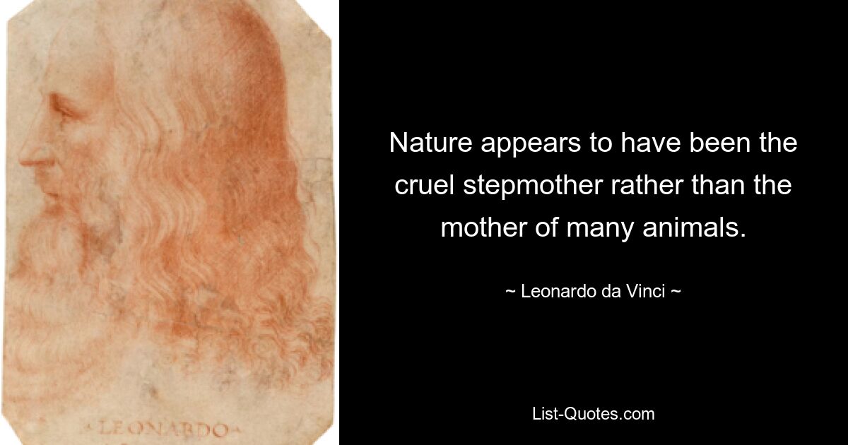 Nature appears to have been the cruel stepmother rather than the mother of many animals. — © Leonardo da Vinci