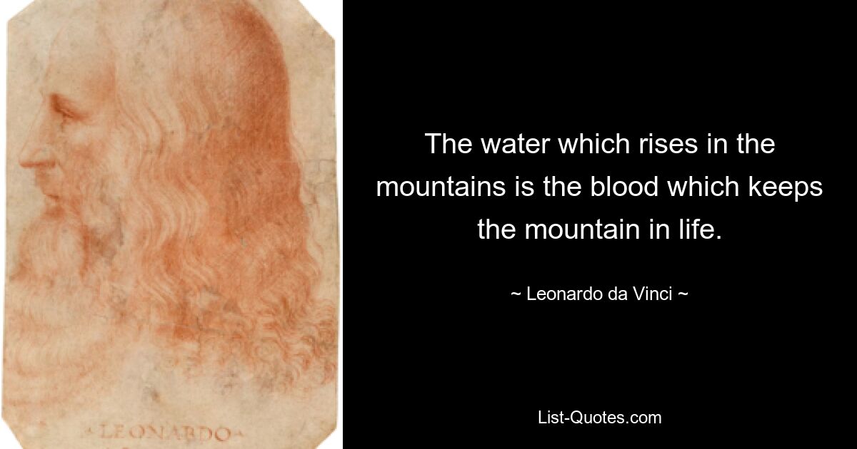 The water which rises in the mountains is the blood which keeps the mountain in life. — © Leonardo da Vinci