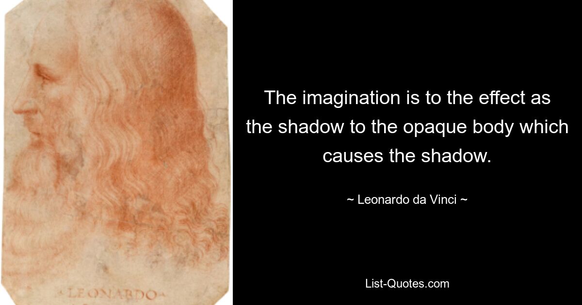 The imagination is to the effect as the shadow to the opaque body which causes the shadow. — © Leonardo da Vinci