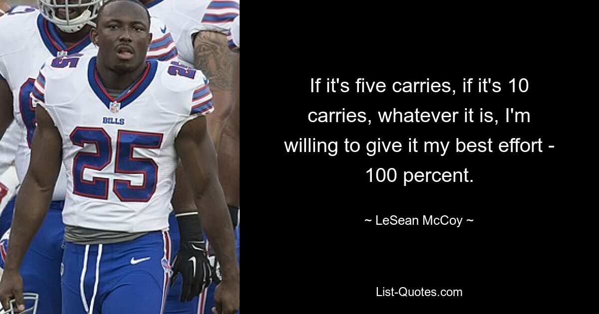 If it's five carries, if it's 10 carries, whatever it is, I'm willing to give it my best effort - 100 percent. — © LeSean McCoy