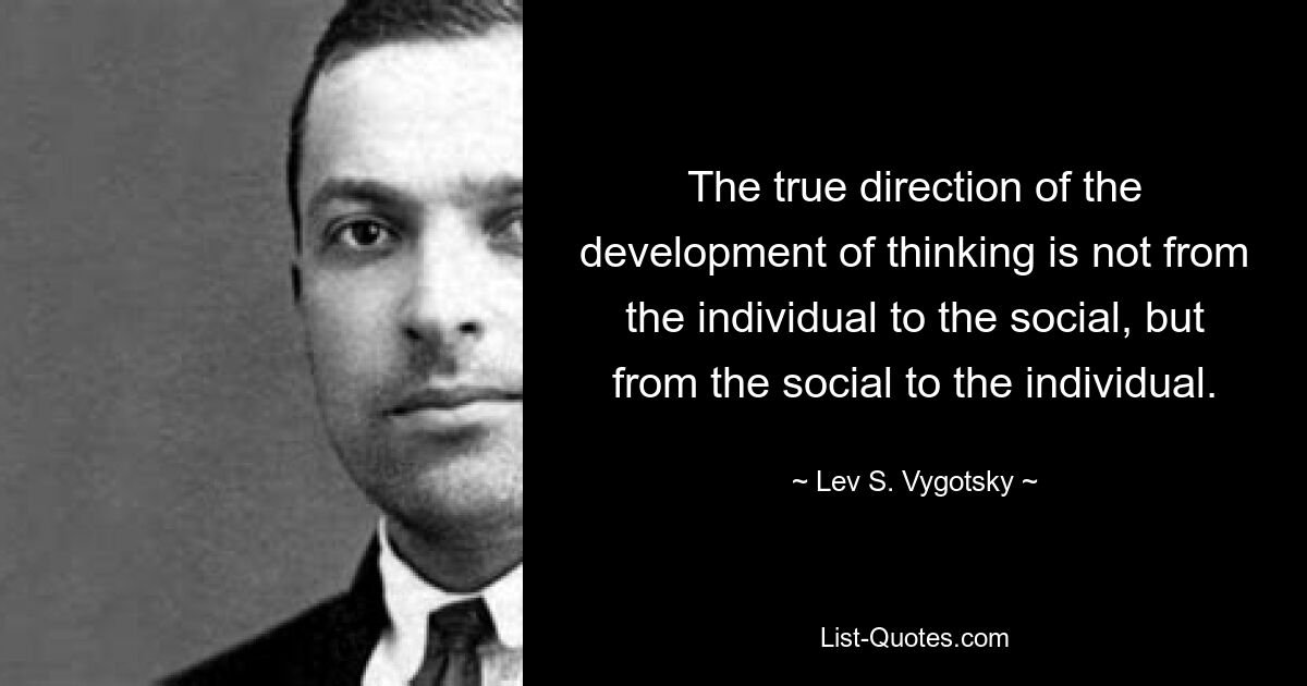 The true direction of the development of thinking is not from the individual to the social, but from the social to the individual. — © Lev S. Vygotsky