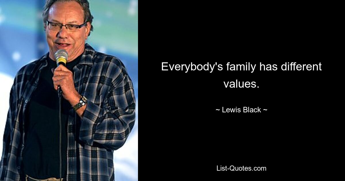 Everybody's family has different values. — © Lewis Black