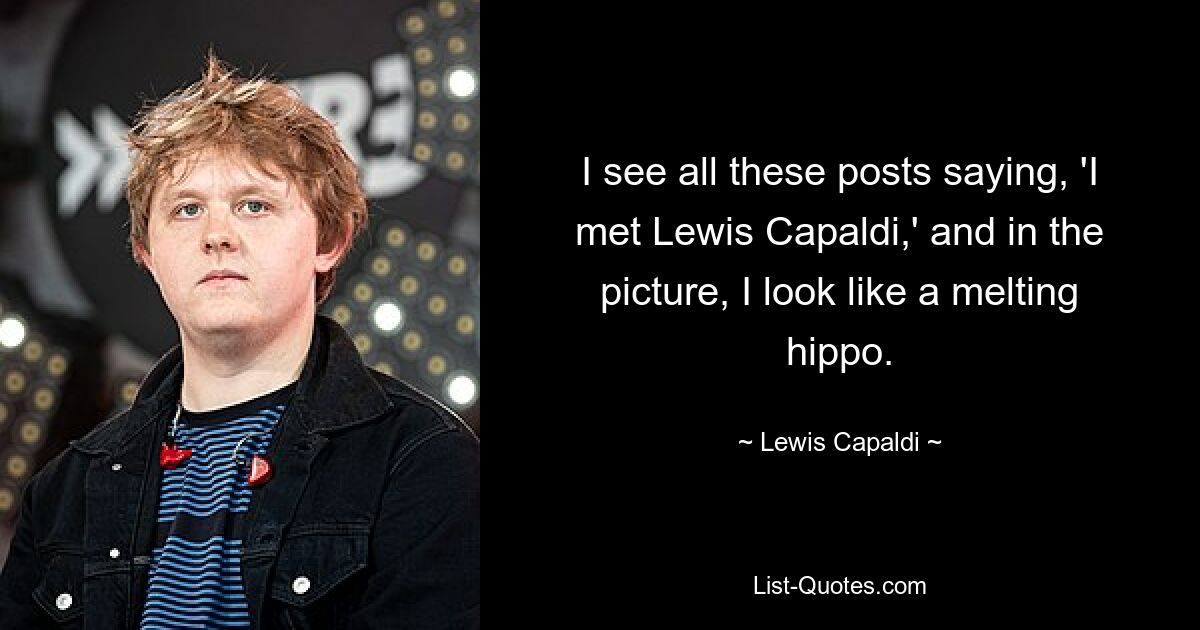 I see all these posts saying, 'I met Lewis Capaldi,' and in the picture, I look like a melting hippo. — © Lewis Capaldi