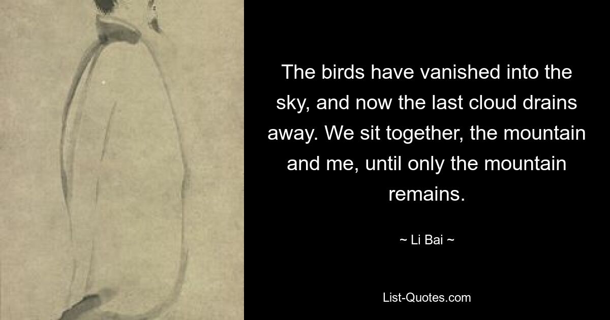 The birds have vanished into the sky, and now the last cloud drains away. We sit together, the mountain and me, until only the mountain remains. — © Li Bai