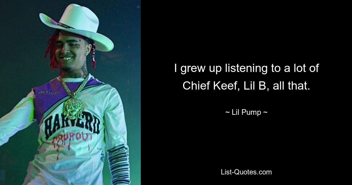 I grew up listening to a lot of Chief Keef, Lil B, all that. — © Lil Pump