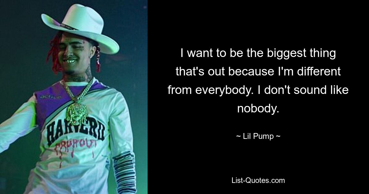 I want to be the biggest thing that's out because I'm different from everybody. I don't sound like nobody. — © Lil Pump