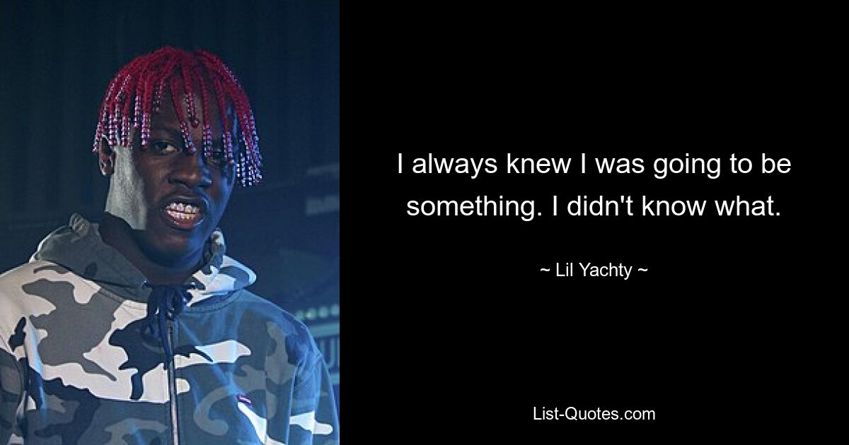 I always knew I was going to be something. I didn't know what. — © Lil Yachty