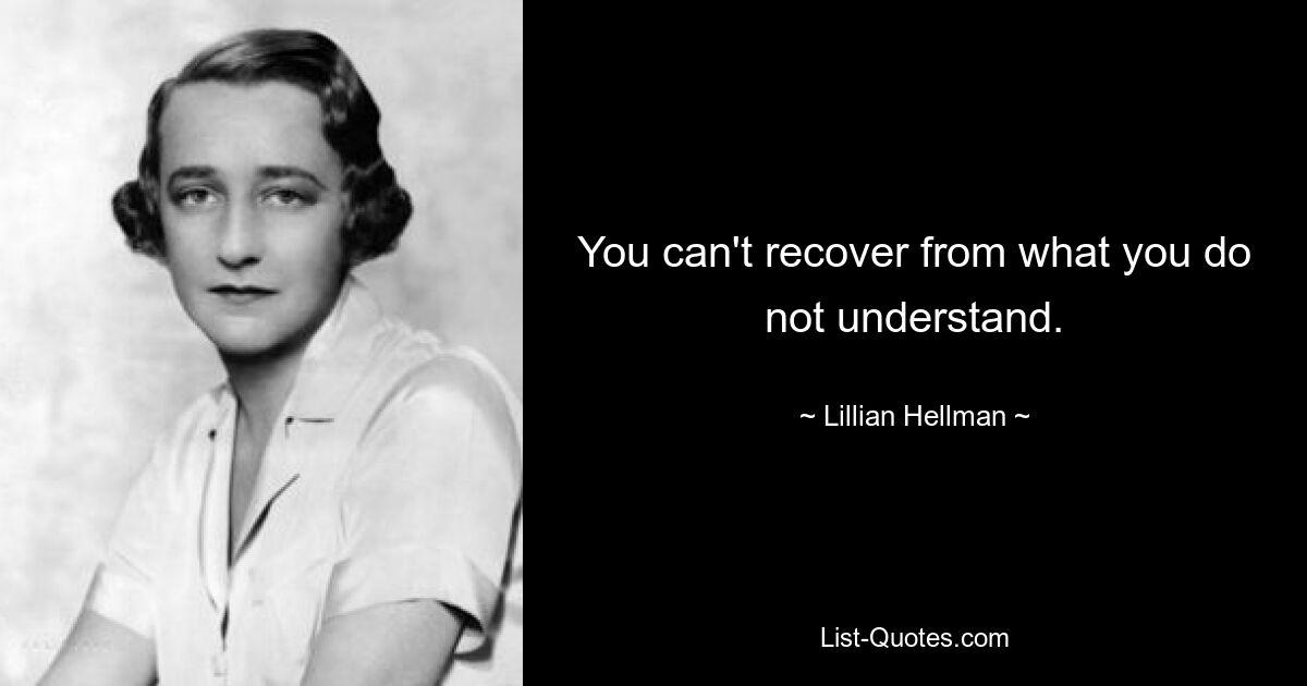 You can't recover from what you do not understand. — © Lillian Hellman