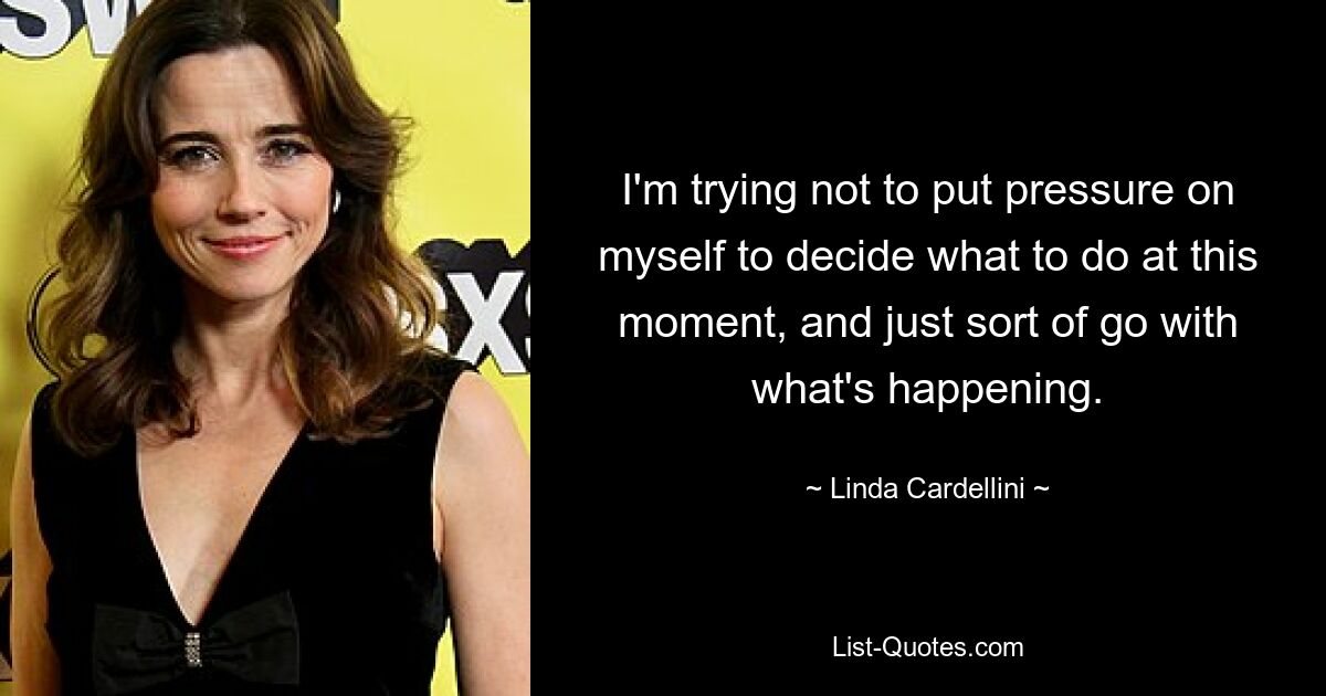 I'm trying not to put pressure on myself to decide what to do at this moment, and just sort of go with what's happening. — © Linda Cardellini