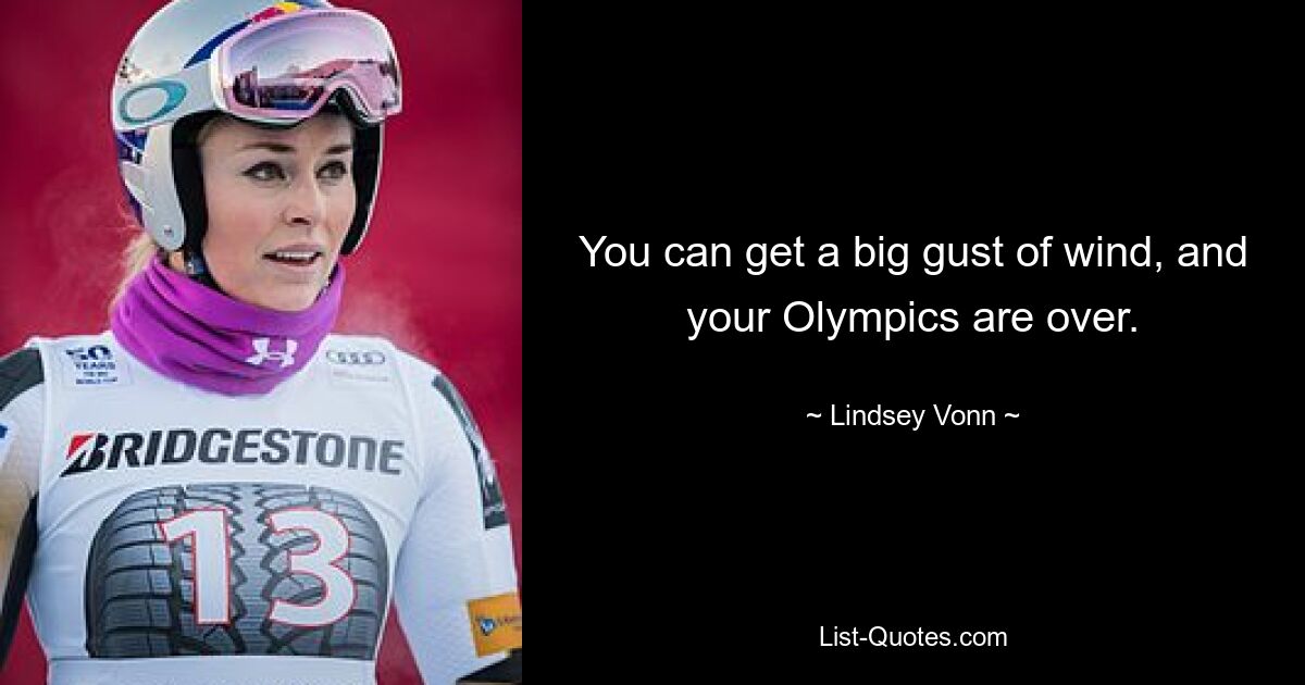 You can get a big gust of wind, and your Olympics are over. — © Lindsey Vonn