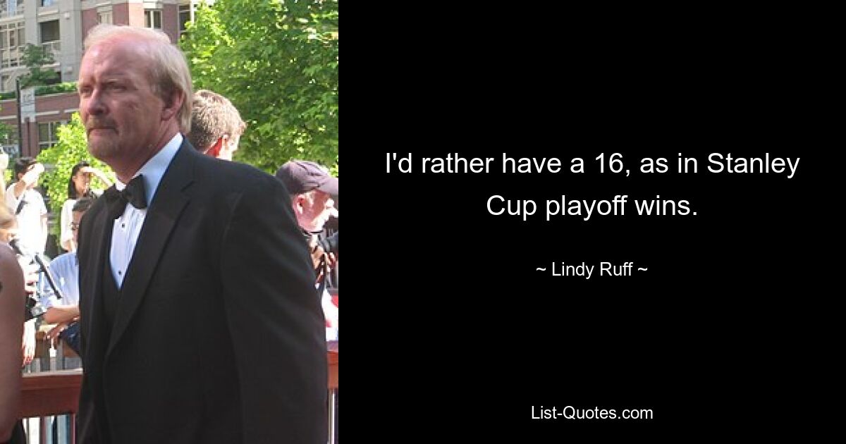 I'd rather have a 16, as in Stanley Cup playoff wins. — © Lindy Ruff