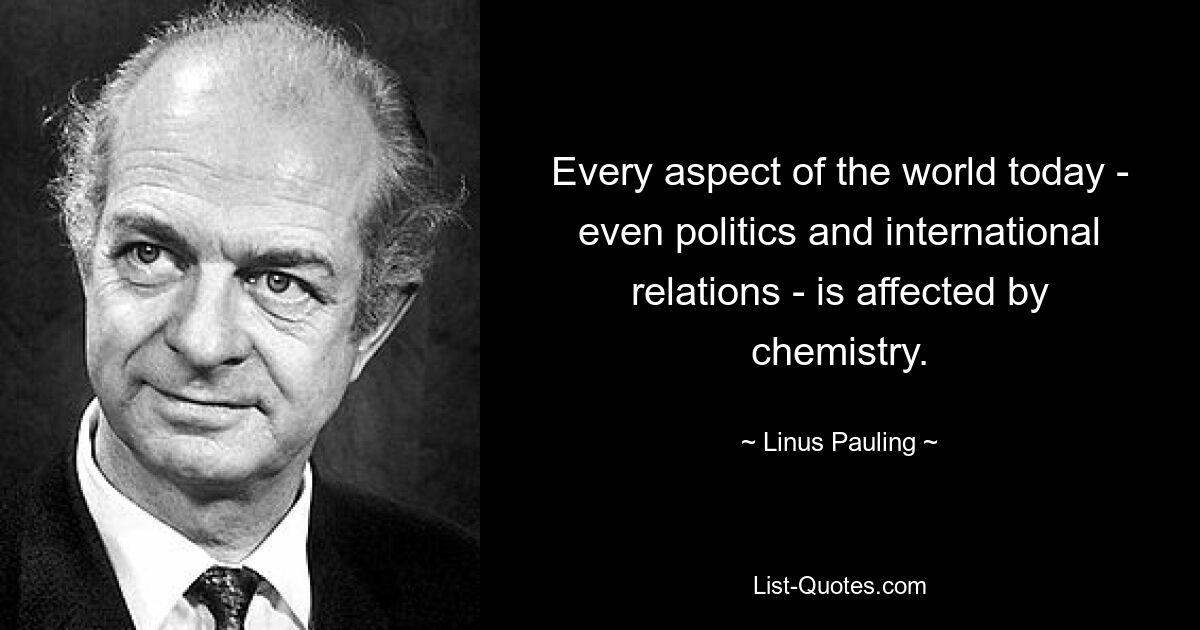 Every aspect of the world today - even politics and international relations - is affected by chemistry. — © Linus Pauling