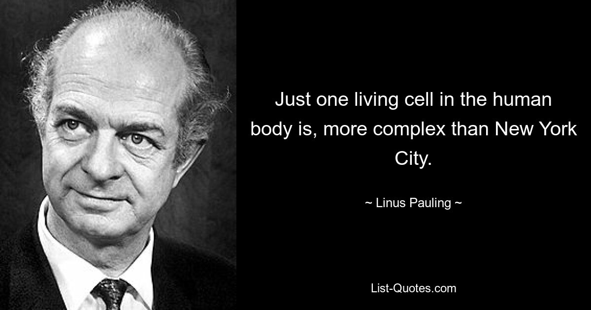 Just one living cell in the human body is, more complex than New York City. — © Linus Pauling