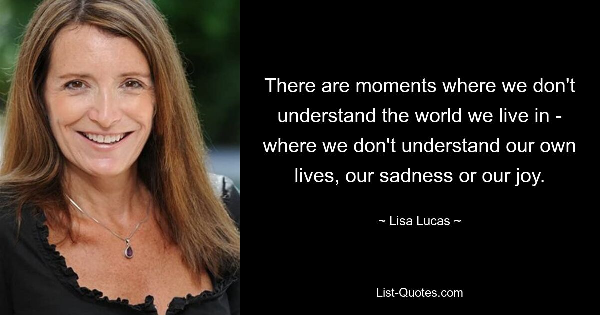 There are moments where we don't understand the world we live in - where we don't understand our own lives, our sadness or our joy. — © Lisa Lucas