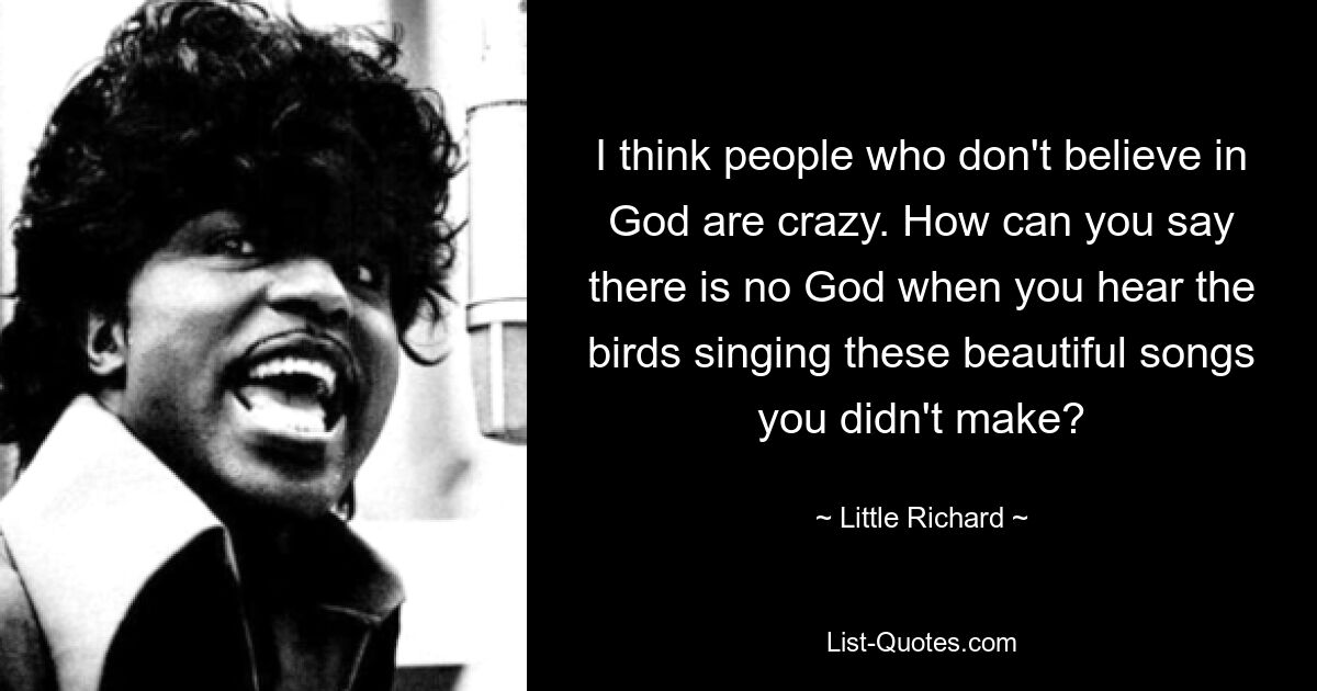 I think people who don't believe in God are crazy. How can you say there is no God when you hear the birds singing these beautiful songs you didn't make? — © Little Richard