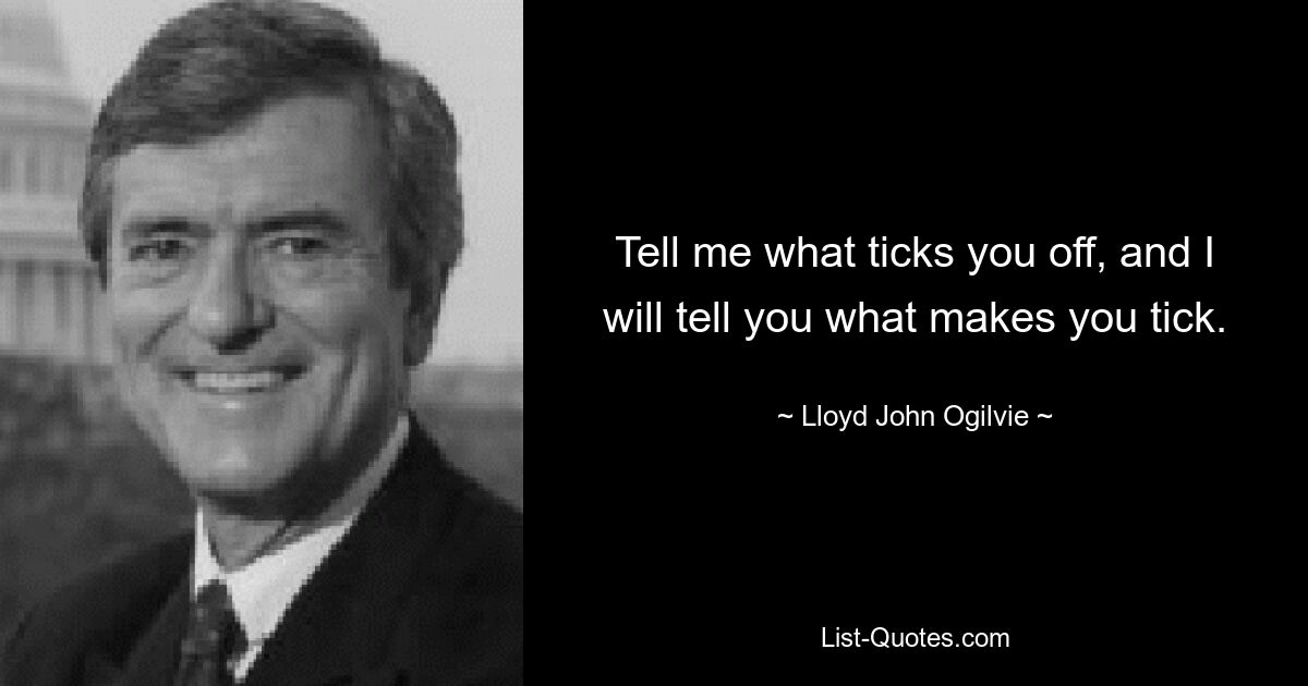 Tell me what ticks you off, and I will tell you what makes you tick. — © Lloyd John Ogilvie