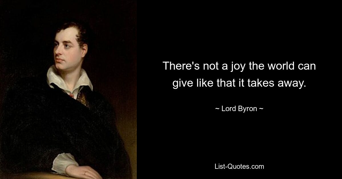 There's not a joy the world can give like that it takes away. — © Lord Byron