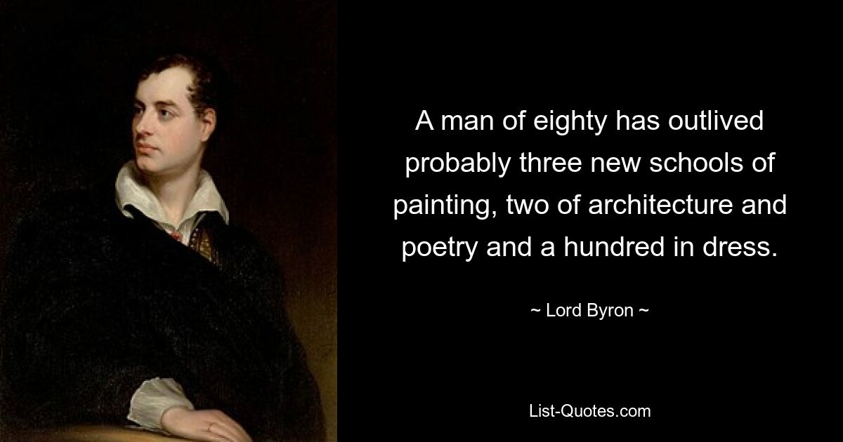 A man of eighty has outlived probably three new schools of painting, two of architecture and poetry and a hundred in dress. — © Lord Byron