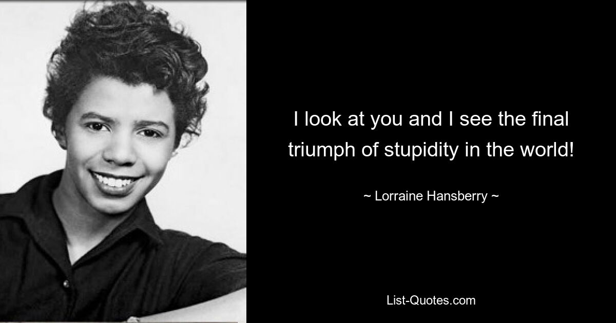 I look at you and I see the final triumph of stupidity in the world! — © Lorraine Hansberry